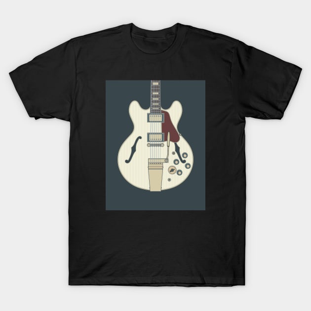 White Vintage Hollow Body Guitar T-Shirt by milhad